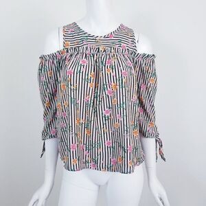 Sienna Sky Striped Floral Cold Shoulder Blouse XS